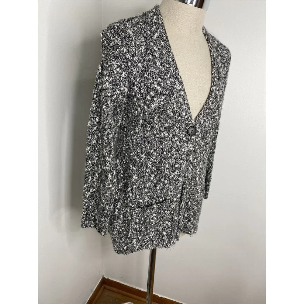 J Jill Cardigan Sweater Sz S Black White Chunky Pure Jill Pockets COtton